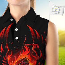 Load image into Gallery viewer, Womens Sleeveless Golf Polo Shirt Custom Phoenix Red Flame Team Golf Tops, Black Golf Outfit For Ladies NHN0084