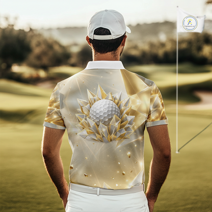 Mens Golf Polo Shirt Custom Gold Diamond Crystal Golf Ball Custom Name Golf Shirts For Team NHN0220