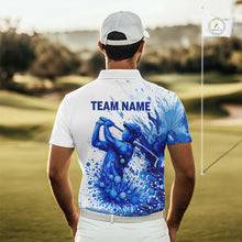 Load image into Gallery viewer, Golf Polo Shirts, Mens Golf Polo Shirts Blue Painting Golfer Custom Name Team Golf Shirt, Golf Gifts NHN0090