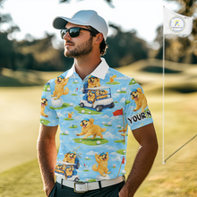 Load image into Gallery viewer, Mens Golf Polo Shirt Custom Funny Golden Retriever Blue Pattern Team Golf Tops, Dog Lover Gift NHN0225