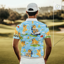 Load image into Gallery viewer, Mens Golf Polo Shirt Custom Funny Golden Retriever Blue Pattern Team Golf Tops, Dog Lover Gift NHN0225