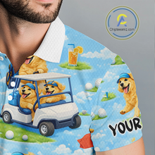 Load image into Gallery viewer, Mens Golf Polo Shirt Custom Funny Golden Retriever Blue Pattern Team Golf Tops, Dog Lover Gift NHN0225
