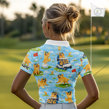 Load image into Gallery viewer, Womens Golf Polo Shirt Custom Funny Golden Retriever Blue Pattern Team Golf Tops, Dog Lover Gift NHN0225