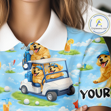 Load image into Gallery viewer, Womens Golf Polo Shirt Custom Funny Golden Retriever Blue Pattern Team Golf Tops, Dog Lover Gift NHN0225