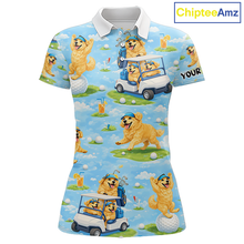 Load image into Gallery viewer, Womens Golf Polo Shirt Custom Funny Golden Retriever Blue Pattern Team Golf Tops, Dog Lover Gift NHN0225