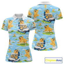 Load image into Gallery viewer, Womens Golf Polo Shirt Custom Funny Golden Retriever Blue Pattern Team Golf Tops, Dog Lover Gift NHN0225
