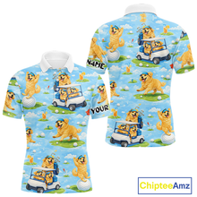 Load image into Gallery viewer, Mens Golf Polo Shirt Custom Funny Golden Retriever Blue Pattern Team Golf Tops, Dog Lover Gift NHN0225