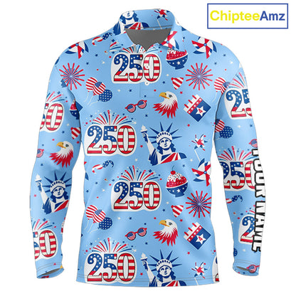 America 250th Anniversary Long Sleeve Golf Polo Shirt For Men, Patriotic USA Golf Shirts, Golf Gift NHN0232