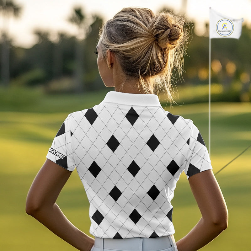 Argyle Women Golf Polo Shirt Custom Name, Personalized Plaid Golf Shirts For Ladies NHN0120