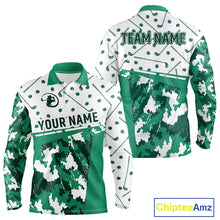 Load image into Gallery viewer, Green Golf Clubs Mens Long Sleeve Golf Polo Shirt Custom Camo Pattern Golf Shirts, Team Golf Top NHN0017