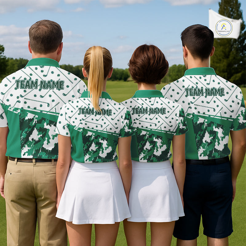 Green Golf Clubs Mens Golf Polo Shirt Custom Name Camo Pattern Golf Shirts Custom Team Golf Top NHN0017