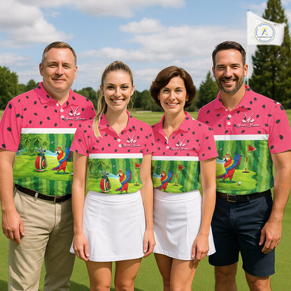 Funny Womens Golf Polo Shirt Custom Watermelon Tropical Pattern, Parrot Golf Shirts For Team NHN0183