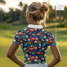 Load image into Gallery viewer, Funny Womens Golf Polo Shirt Custom Toucan Tropical Pattern, Flamingo Golf Shirts For LadiesNHN0099
