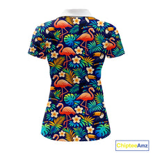 Load image into Gallery viewer, Funny Womens Golf Polo Shirt Custom Toucan Tropical Pattern, Flamingo Golf Shirts For LadiesNHN0099