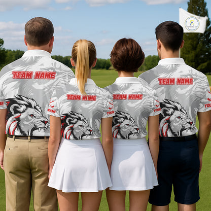 Lion Womens Golf Polo Shirt Red And White Lion King Sketching Polo Shirt Best Golf Shirt For Women NHN0055