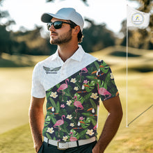 Load image into Gallery viewer, Mens Golf Polo Shirt Custom Toucan Tropical Leaf Pattern Flamingo Golf Shirts For Men NHN0192