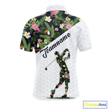 Load image into Gallery viewer, Mens Golf Polo Shirt Custom Toucan Tropical Leaf Pattern Flamingo Golf Shirts For Men NHN0192
