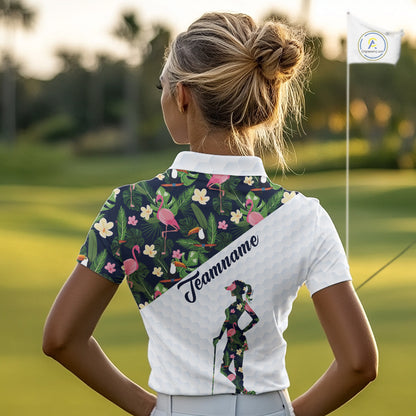 Womens Golf Polo Shirt Custom Toucan Tropical Pattern, Flamingo Golf Shirts For Ladies NHN0192