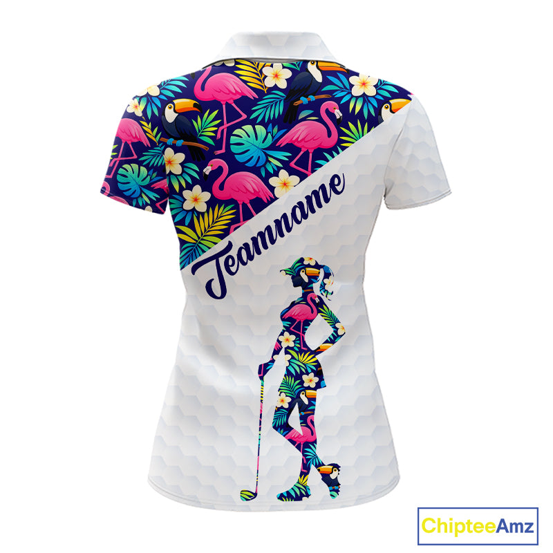 Funny Womens Golf Polo Shirt Custom Toucan Tropical Pattern, Flamingo Golf Shirts For Ladies NHN0192