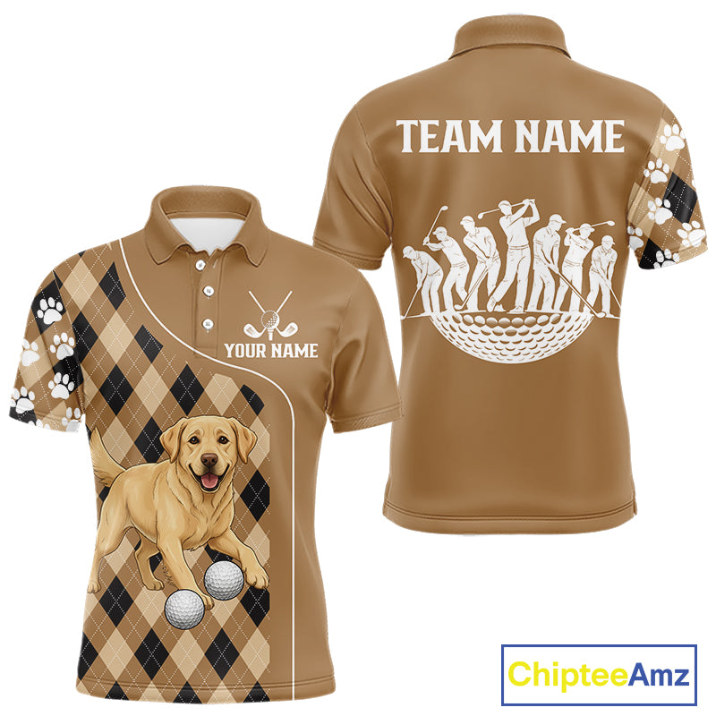 Funny Golden Retriever Mens Golf Polo Shirt Custom Argyle Plaid Pattern Team Golf Tops, Dog Lover Gift NHN0197