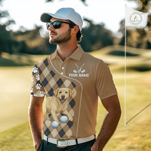 Load image into Gallery viewer, Funny Golden Retriever Mens Golf Polo Shirt Custom Argyle Plaid Pattern Team Golf Tops, Dog Lover Gift NHN0197