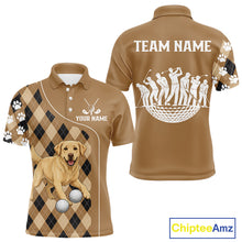 Load image into Gallery viewer, Funny Golden Retriever Mens Golf Polo Shirt Custom Argyle Plaid Pattern Team Golf Tops, Dog Lover Gift NHN0197