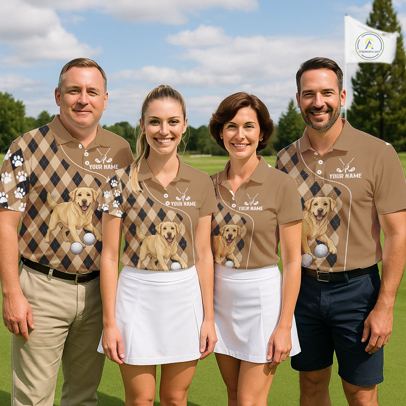 Funny Golden Retriever Mens Golf Polo Shirt Custom Argyle Plaid Pattern Team Golf Tops, Dog Lover Gift NHN0197