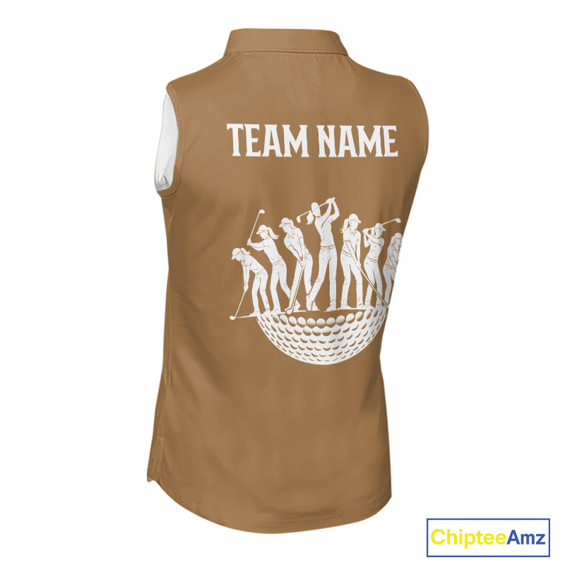 Funny Golden Retriever Womens Sleeveless Golf Polo Shirt Custom Argyle Plaid Pattern Team Golf Tops NHN0197