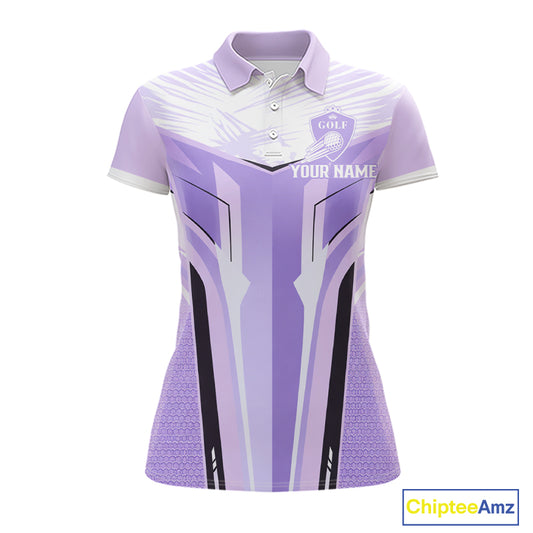 Womens Golf Polo Shirt Purple Geometric Pattern Custom Team Ladies Golf Tops, Golf Gifts NHN0199