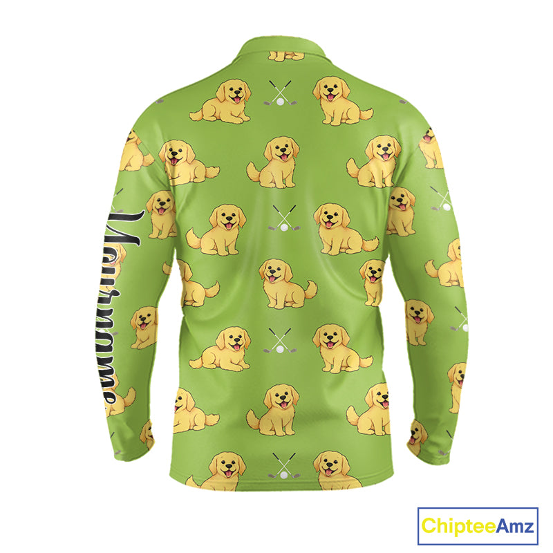 Long Sleeve Golf Polo Shirt Custom Funny Golden Retriever Team Mens Golf Tops, Dog Lover Gift NHN0214