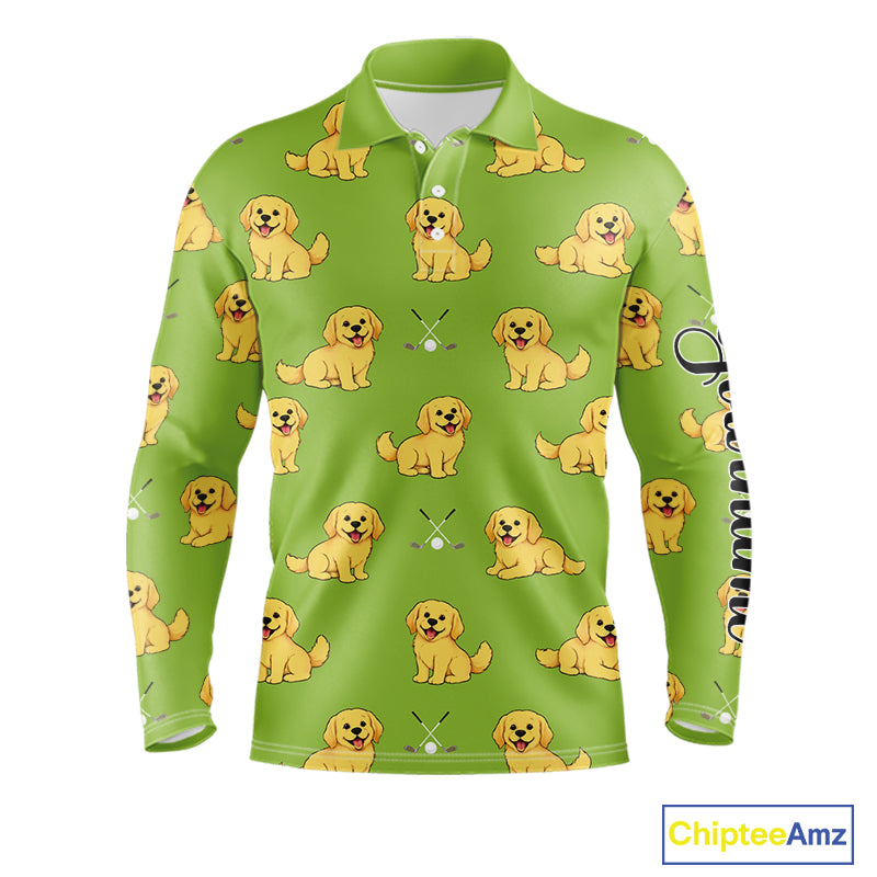 Long Sleeve Golf Polo Shirt Custom Funny Golden Retriever Team Mens Golf Tops, Dog Lover Gift NHN0214