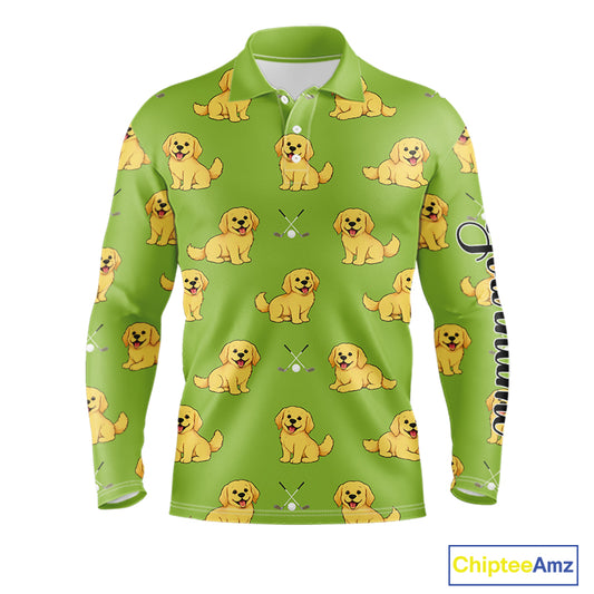 Long Sleeve Golf Polo Shirt Custom Funny Golden Retriever Team Mens Golf Tops, Dog Lover Gift NHN0214