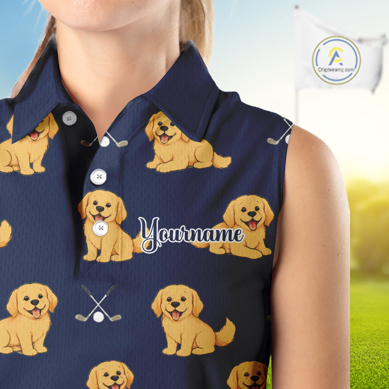 Funny Golden Retriever Womens Sleeveless Golf Polo Shirt Custom Team Ladies Golf Tops, Dog Lover Gift Nhn0214
