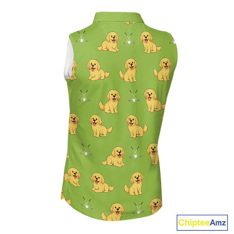 Womens Sleeveless Golf Polo Shirt Custom Funny Golden Retriever Team Ladies Golf Tops, Dog Lover Gift NHN0214