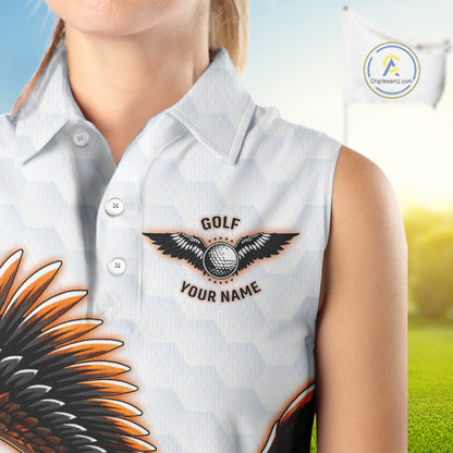 Womens Sleeveless Golf Polo Shirt Custom Eagle Golf Shirts Personalized Golf Clubs White Team Golf Top NHN0082