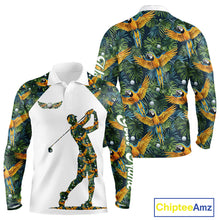 Load image into Gallery viewer, Mens Long Sleeve Golf Polo Shirt Custom Colorful Parrots And Floral Tropical Pattern Team Golf Shirts NHN0093