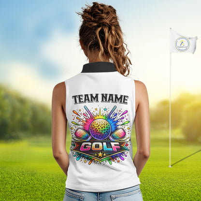 Rainbow Womens Sleeveless Golf Polo Shirt Leopard Print Pattern Custom Team Golf Tops, Golf Gifts NHN0226