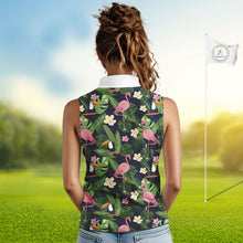 Load image into Gallery viewer, Funny Womens Sleeveless Golf Polo Shirt Custom Tropical Pattern, Flamingo Golf Shirts For Ladies NHN0099