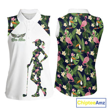 Load image into Gallery viewer, Funny Womens Sleeveless Golf Polo Shirt Custom Tropical Pattern, Flamingo Golf Shirts For Ladies NHN0099