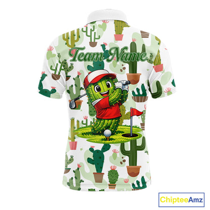 Funny Cactus Flower Mens Golf Polo Shirt Custom Name Golf Tops, Cactus Golf Shirt Personalized NHN0237