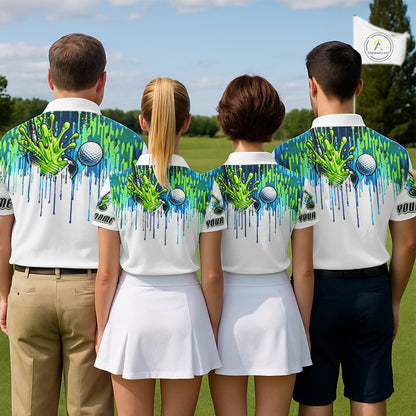 Watercolor Mens Golf Polo Shirt Custom Green Golf Ball Pattern Golf Tops For Men, Golf Lovers Gifts NHN0113