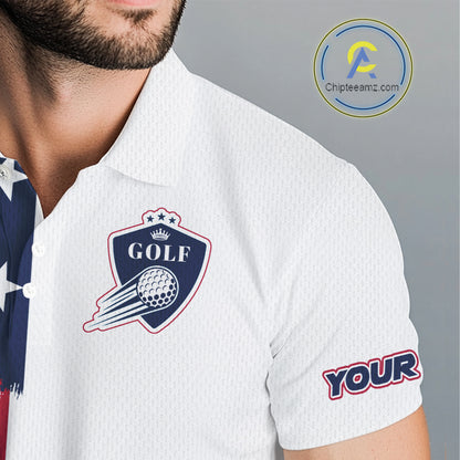 American Flag Mens Golf Polo Shirt Custom Red, White And Blue Team Golf Jersey, Patriotic Golf Shirts NHN0118