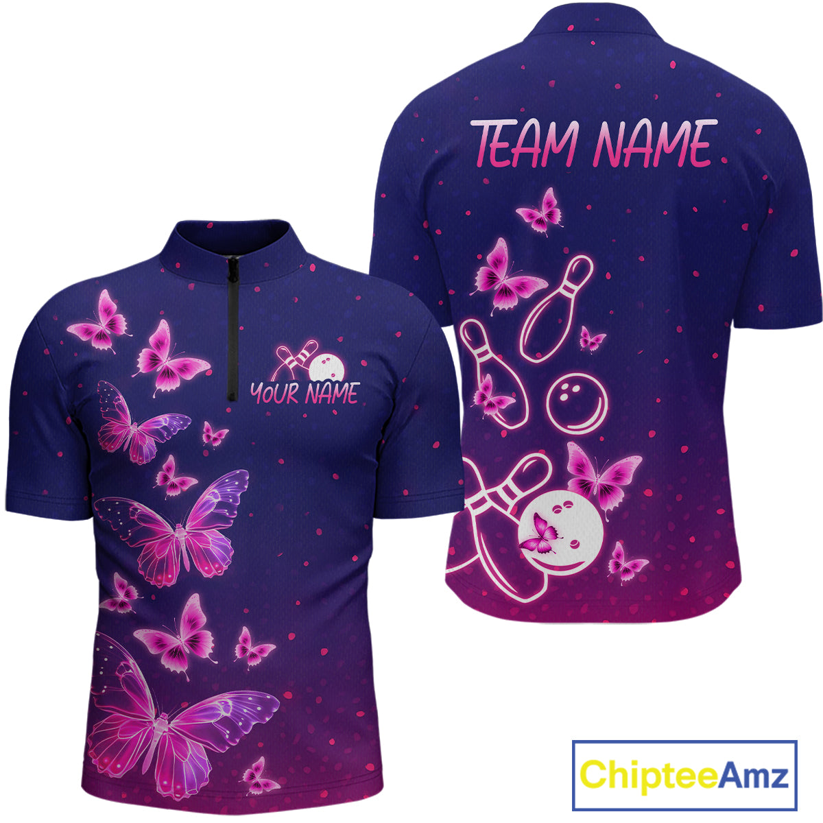 Purple Butterflies Bowling Shirts for Women Men Team Custom Bowling Jerseys MBL135