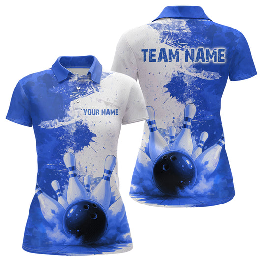 Blue Bowling Shirts for Women Men Custom Bowling Polo & 1/4 Zip Shirt for Team MBL220