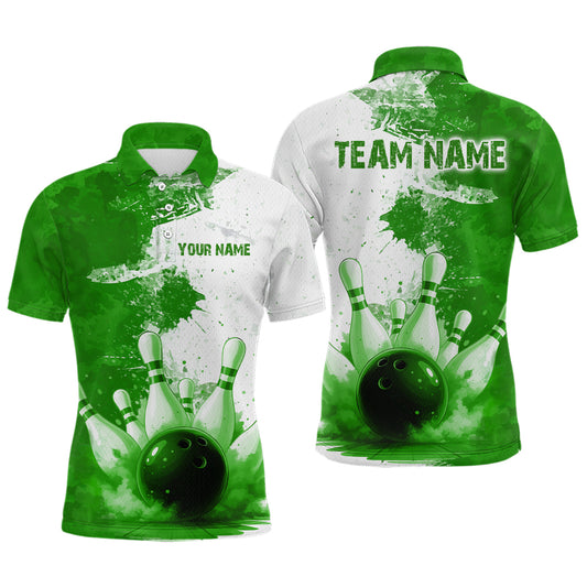 Green Bowling Shirts for Women Men Custom Bowling Polo & 1/4 Zip Shirt for Team MBL220