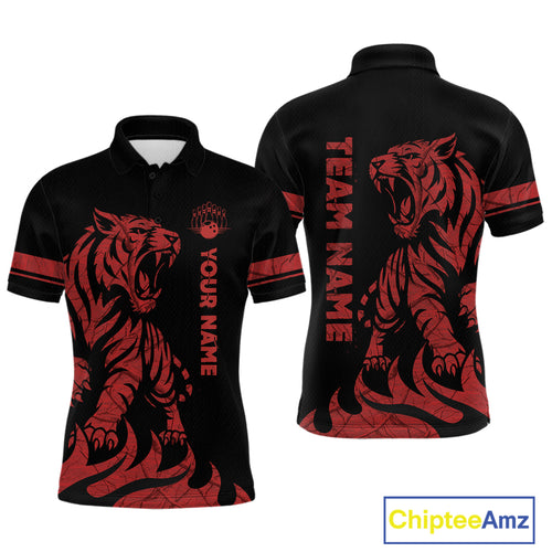 Red Tiger Bowling Shirts for Team Men Women Custom Bowling Jersey Polo & Quarter Zip Shirt MBL188