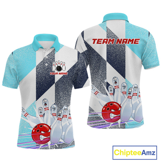 Blue Bowling Shirts for Team Women Men Custom Bowling Polo and 1/4 Zip Shirt MBL226