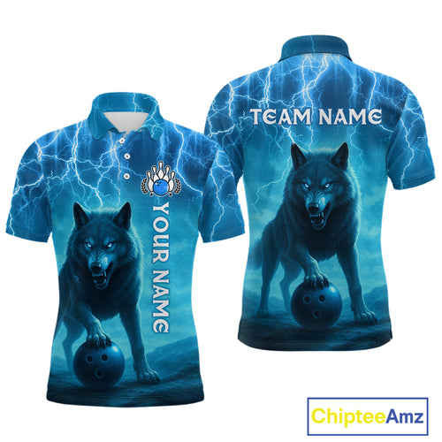 Lightning Wolf Bowling Shirts for Team Women Men Custom Blue Wolf Bowling Jerseys MBL193
