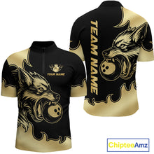 Load image into Gallery viewer, Gold Wolf Bowling Shirts for Team Women Men Custom Wolf Bowling Polo &amp; Quarter Zip MBL194
