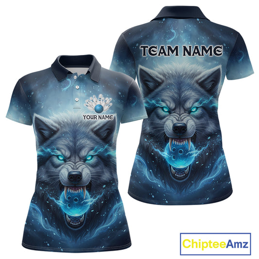Blue Wolf Bowling Shirts Team Women Men Custom Bowling Jersey Bowl Polo&1/4 Zip MBL239